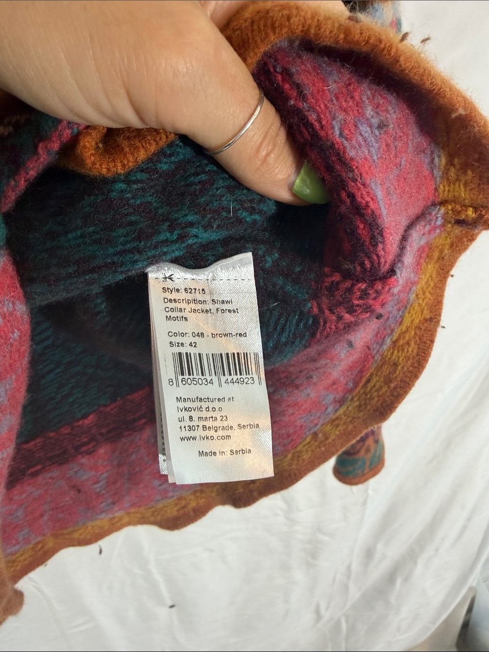 IVKO Multicolor Patterned Shawl Collar Cardigan - Teal, Pink & Gold - Picture 3 of 6